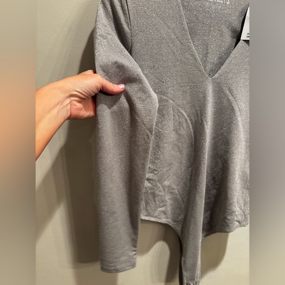 Abercrombie & Fitch Gray Bodysuit metallic sparkly bold party event feminine - Picture 12 of 16
